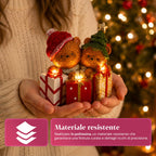Orsetto natalizio in poliresina con pacco regalo, 2 varianti, luci LED a punti, alimentazione a batterie, finiture curate, base stabile