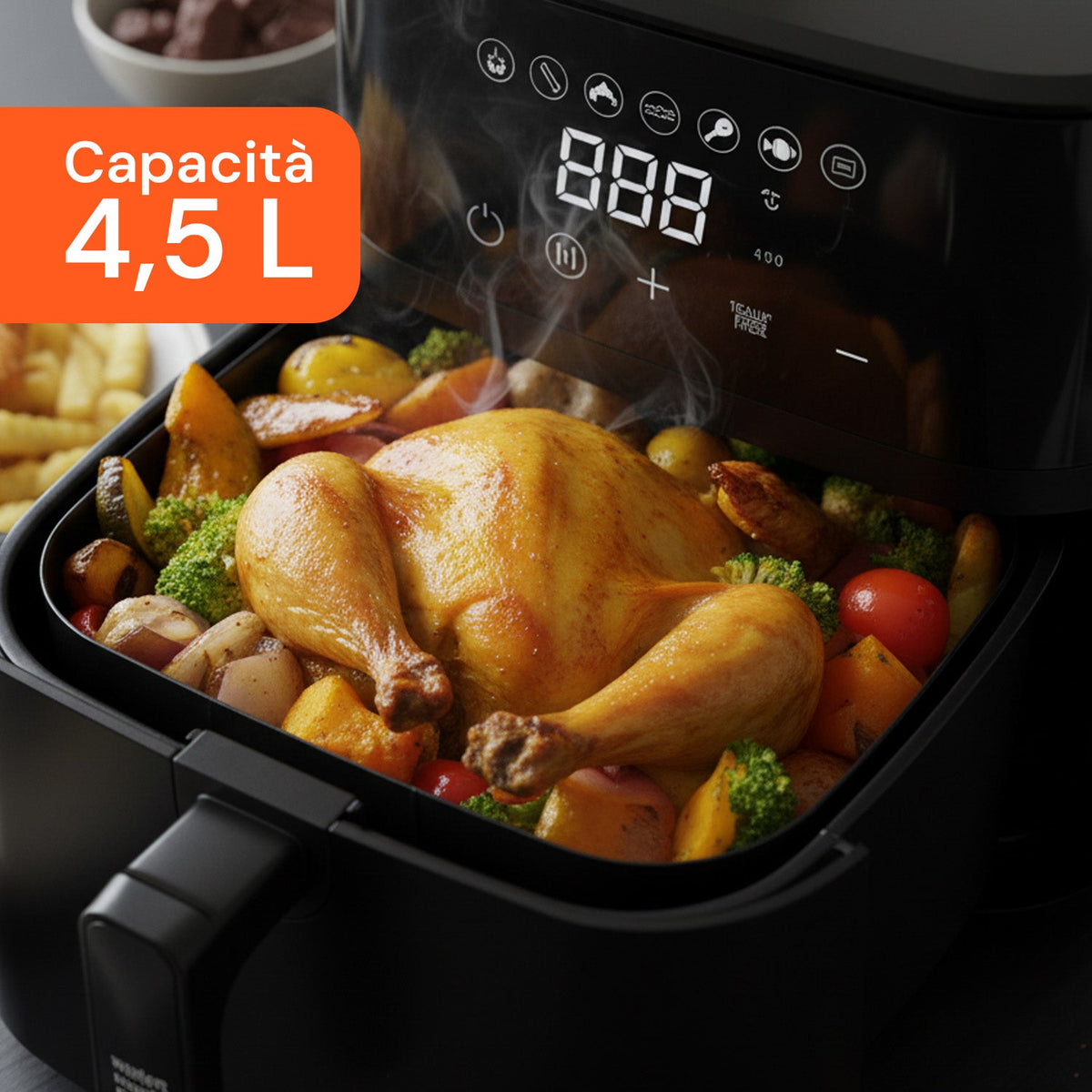 Friggitrice ad Aria 4,5L con Display LED Touch e 7 Programmi di Cottura 1400W