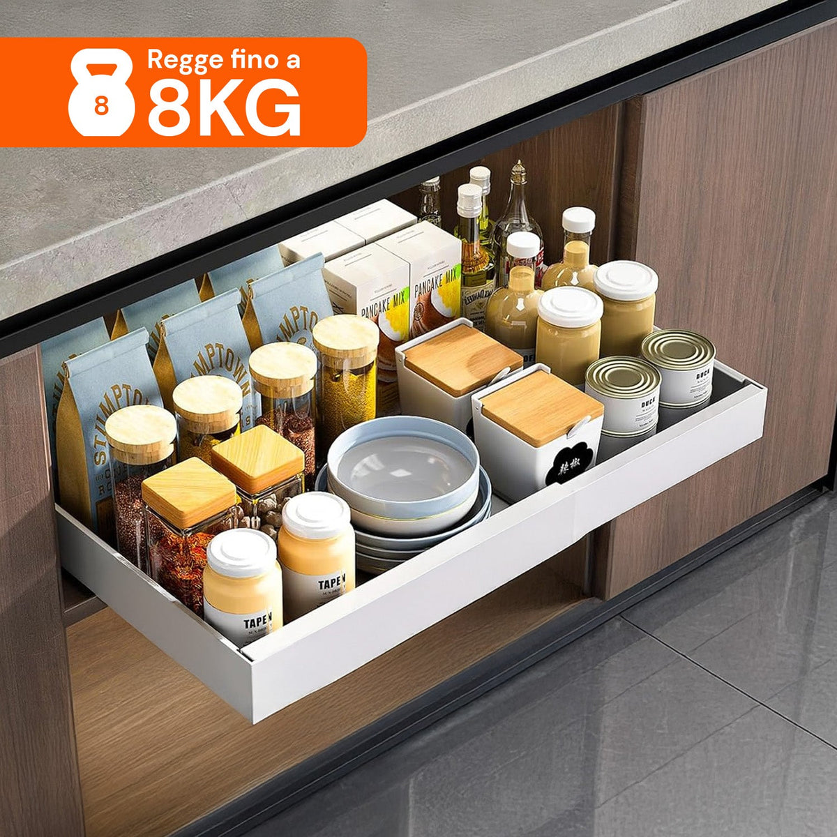 Cassetto estensibile universale in acciaio 30-50 cm - Portata 8 kg