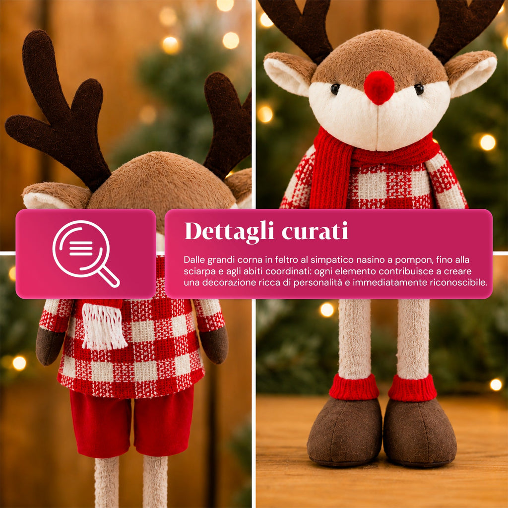 Renna Natalizia Estensibile 45-80 cm con Gambe Telescopiche, Struttura in Ferro – 2 Outfit Scandinavo o Country