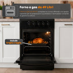 Cucina a Gas 50x50 cm con Forno a Gas 49 Litri, 4 Fuochi di Diversa Potenza, Valvole di Sicurezza e Coperchio