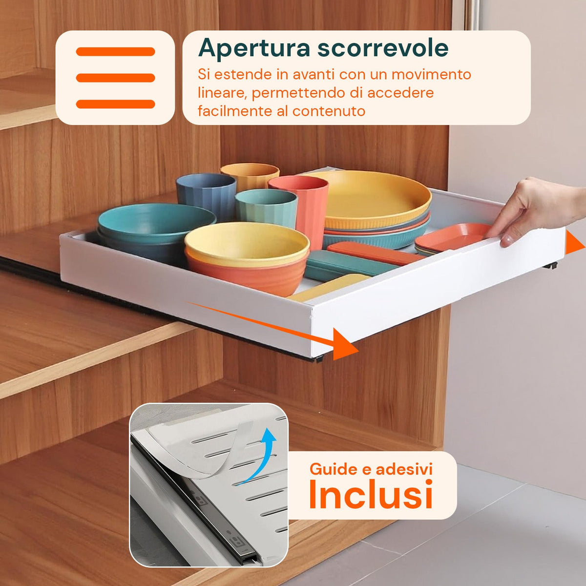 Cassetto estensibile universale in acciaio 30-50 cm - Portata 8 kg