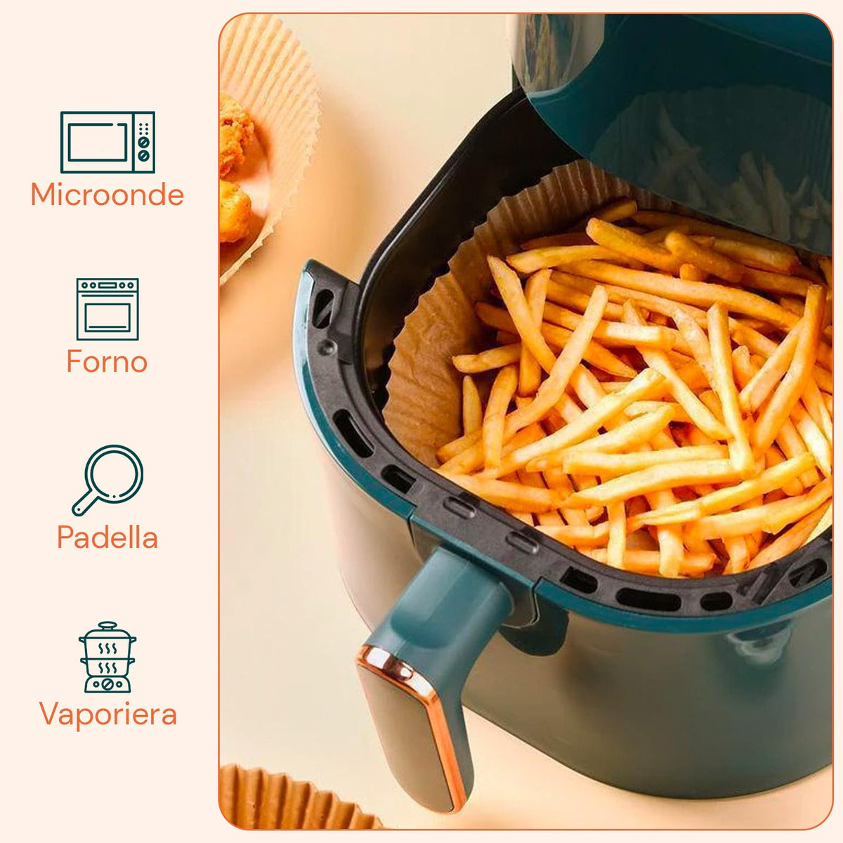 Set 100 pz carta forno per friggitrice ad aria – Impermeabile e resistente al calore