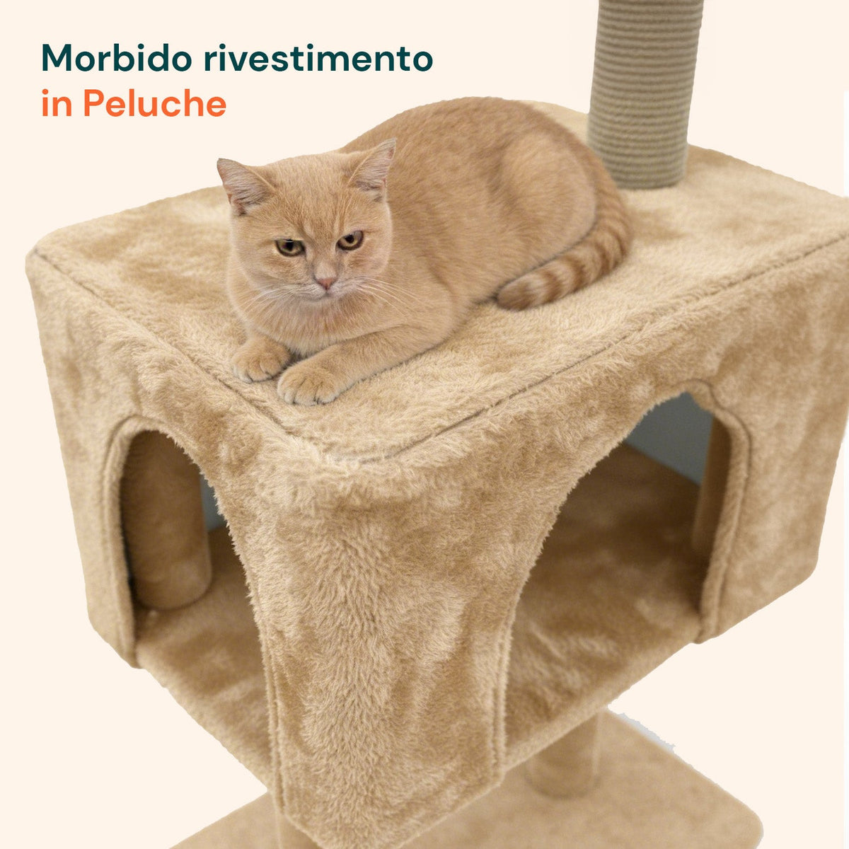 Tiragraffi per gatti 120 cm con cuccia e amaca multilivello