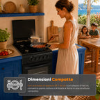 Cucina a Gas 50x50 cm con Forno a Gas 49 Litri, 4 Fuochi di Diversa Potenza, Valvole di Sicurezza e Coperchio