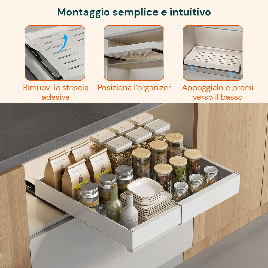 Cassetto estensibile universale in acciaio 30-50 cm - Portata 8 kg