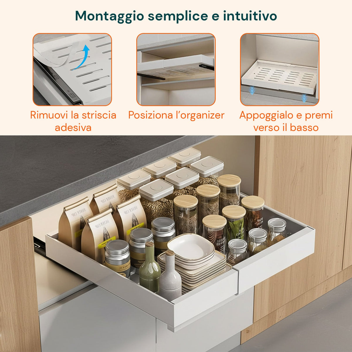 Cassetto estensibile universale in acciaio 30-50 cm - Portata 8 kg