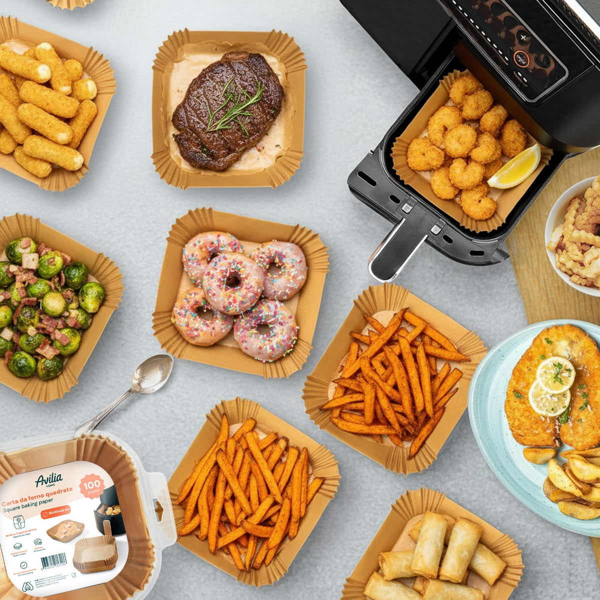 Set 100 pz carta forno per friggitrice ad aria – Impermeabile e resistente al calore