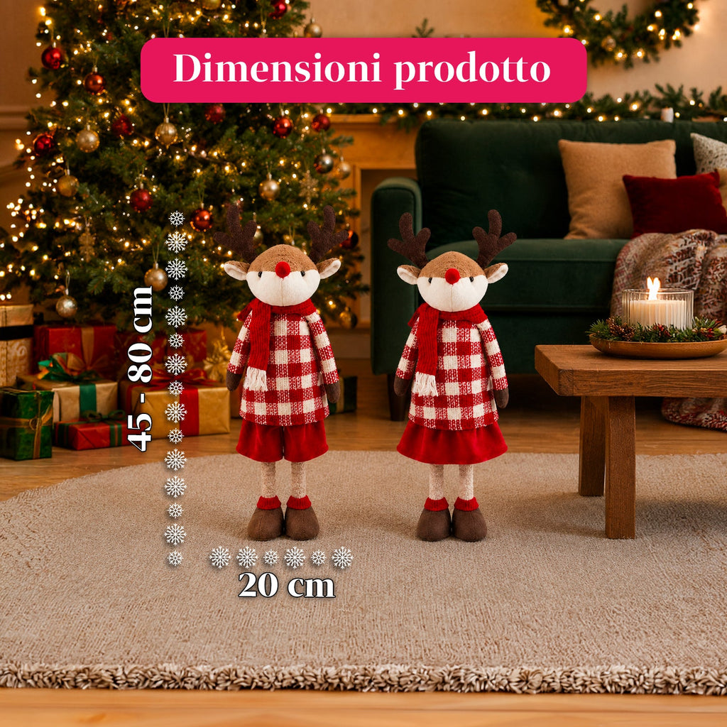 Renna Natalizia Estensibile 45-80 cm con Gambe Telescopiche, Struttura in Ferro – 2 Outfit Scandinavo o Country