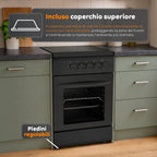 Cucina a Gas 50x50 cm con Forno a Gas 49 Litri, 4 Fuochi di Diversa Potenza, Valvole di Sicurezza e Coperchio
