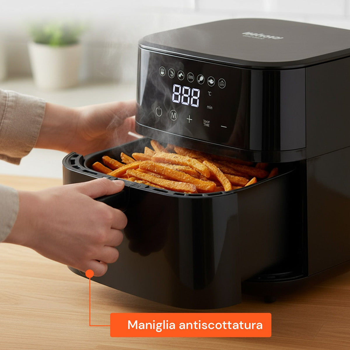 Friggitrice ad Aria 4,5L con Display LED Touch e 7 Programmi di Cottura 1400W