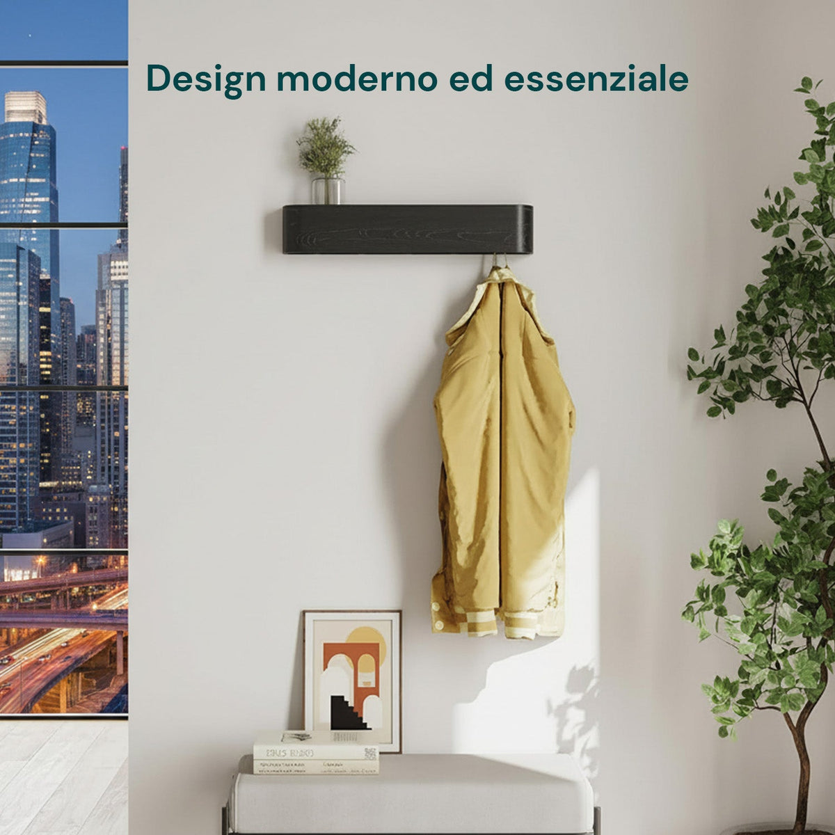 Appendiabiti da Muro Design Moderno con 4 Ganci a Scomparsa