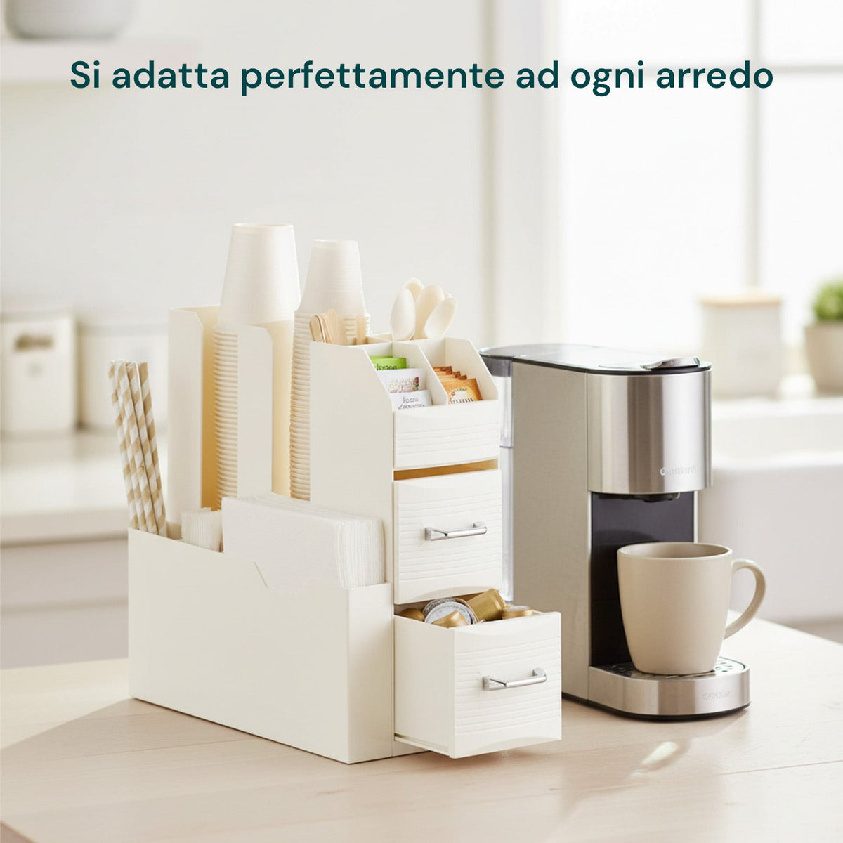 Organizer Porta Capsule Porta Cialde 9 Scomparti e 2 Cassetti Multiuso Bianco