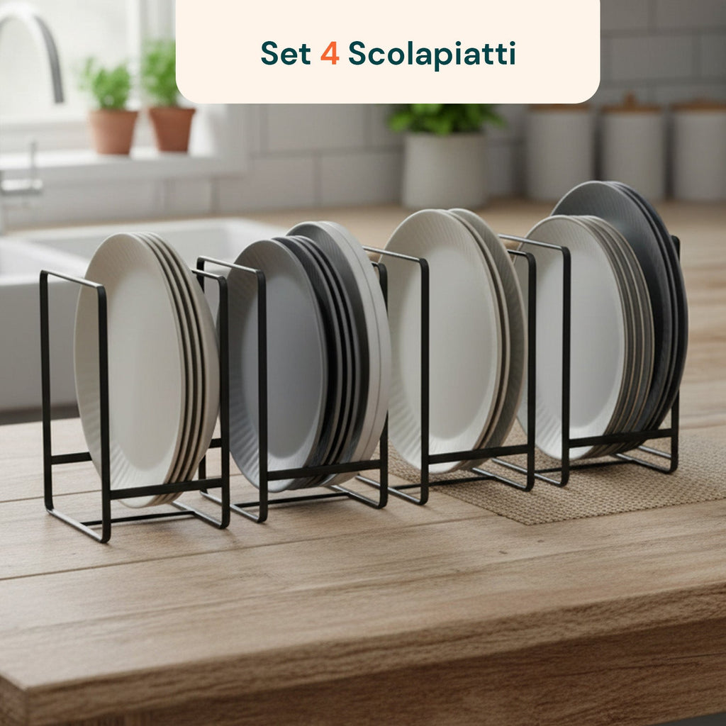 Scolapiatti Verticali Salvaspazio – Set 4 Pezzi in Metallo 2 Misure Salvaspazio