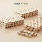 Set 100 Mollette in Legno Multiuso con Molla in Acciaio
