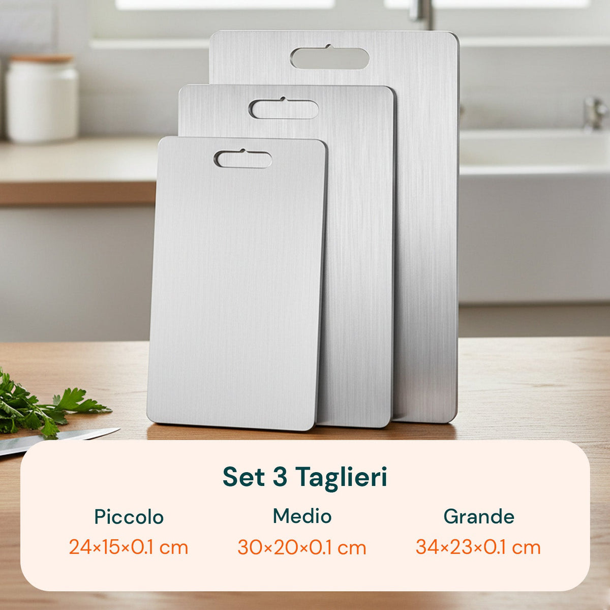 Set 3 Taglieri Bifacciali Varie Dimensioni in Acciaio Inox Antiruggine