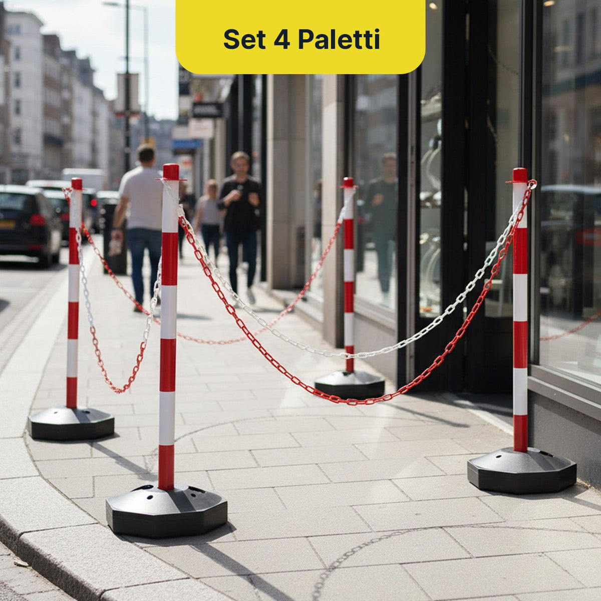 Paletti Segnaletici con Catena 2 Metri Set 4 Colonnine Ben Visibili