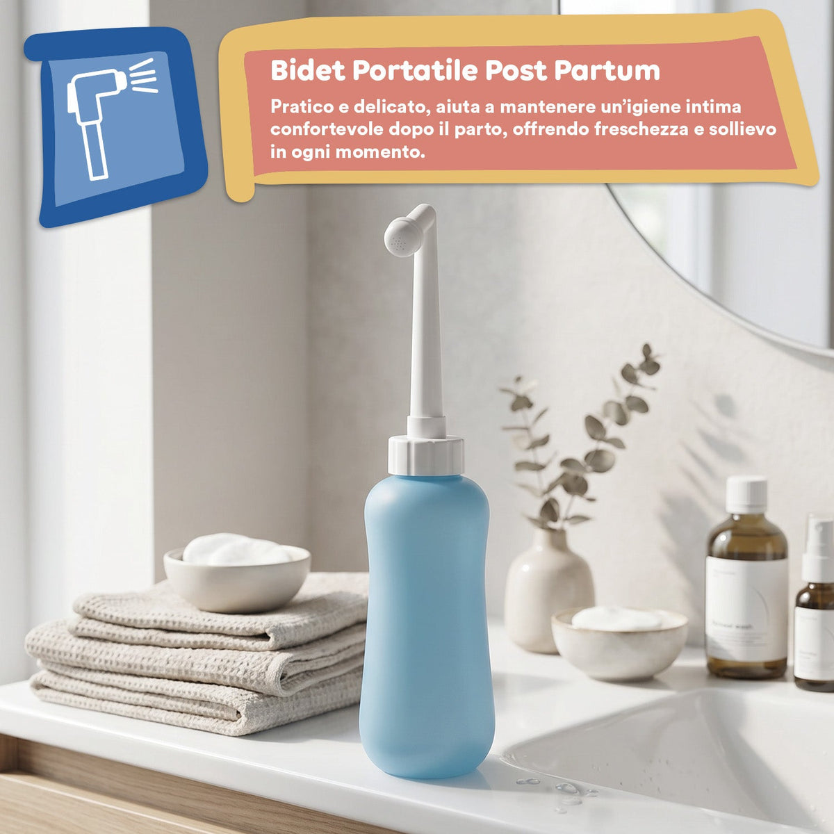 Bidet Portatile Post Partum in EVA, 450ml con Ugello Angolato a 60° e Retrattile