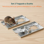 Set di 2 Trappole per Topi a Scatto in Metallo per Interni ed Esterni