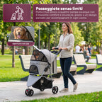 Passeggino per Cani e Gatti Pieghevole Portata 15kg con Cabina Trasparente - in Acciaio e Tessuto Oxford con Portabicchieri e Cestello