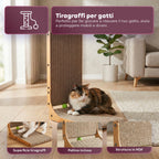 Tiragraffi per Gatti a Forma di L Altezza 68 cm in Carta Ondulata Resistente e Legno MDF – con Gioco a Pallina Integrato