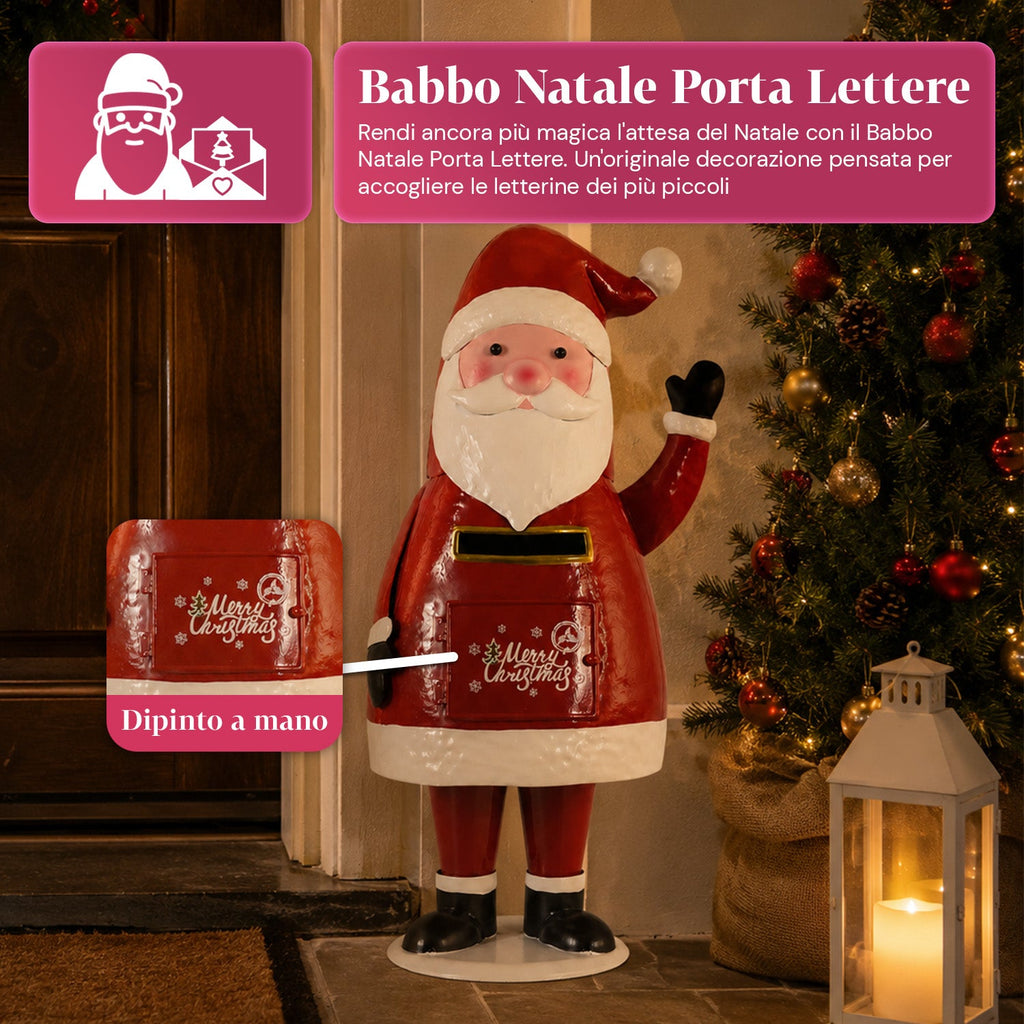 Dear Santa, statua Babbo Natale porta lettere in metallo, sportello ad apertura manuale, altezza 54,5 cm, dimensioni 28x19x54,5 cm