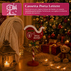 FlyPost, cassetta per lettere natalizia a forma di slitta, in metallo, dimensioni 23x14x50 cm, grande capacità, fiocco dorato, base d'appoggio