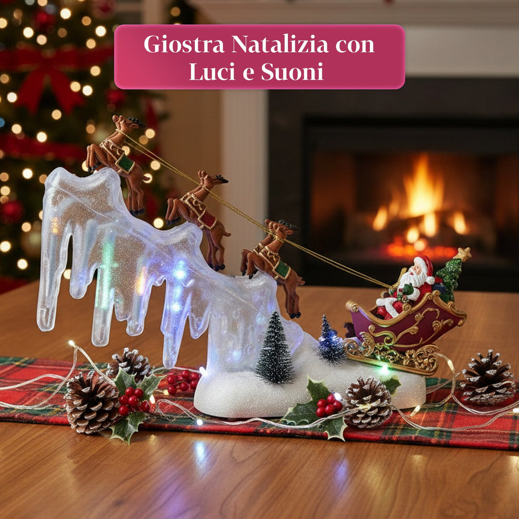 Slitta natalizia con luci, musica e movimento – 29x6x23 cm