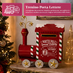 JingleRail, trenino natalizio portalettere in metallo, sportello posteriore, ampia capienza, dimensioni 28x16x36 cm
