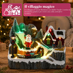 LitVille Villaggio di Natale Illuminato a LED con Trenino in Movimento e Babbo Natale Rotante, 8 Melodie Natalizie, 23x15x18 cm, a Batteria
