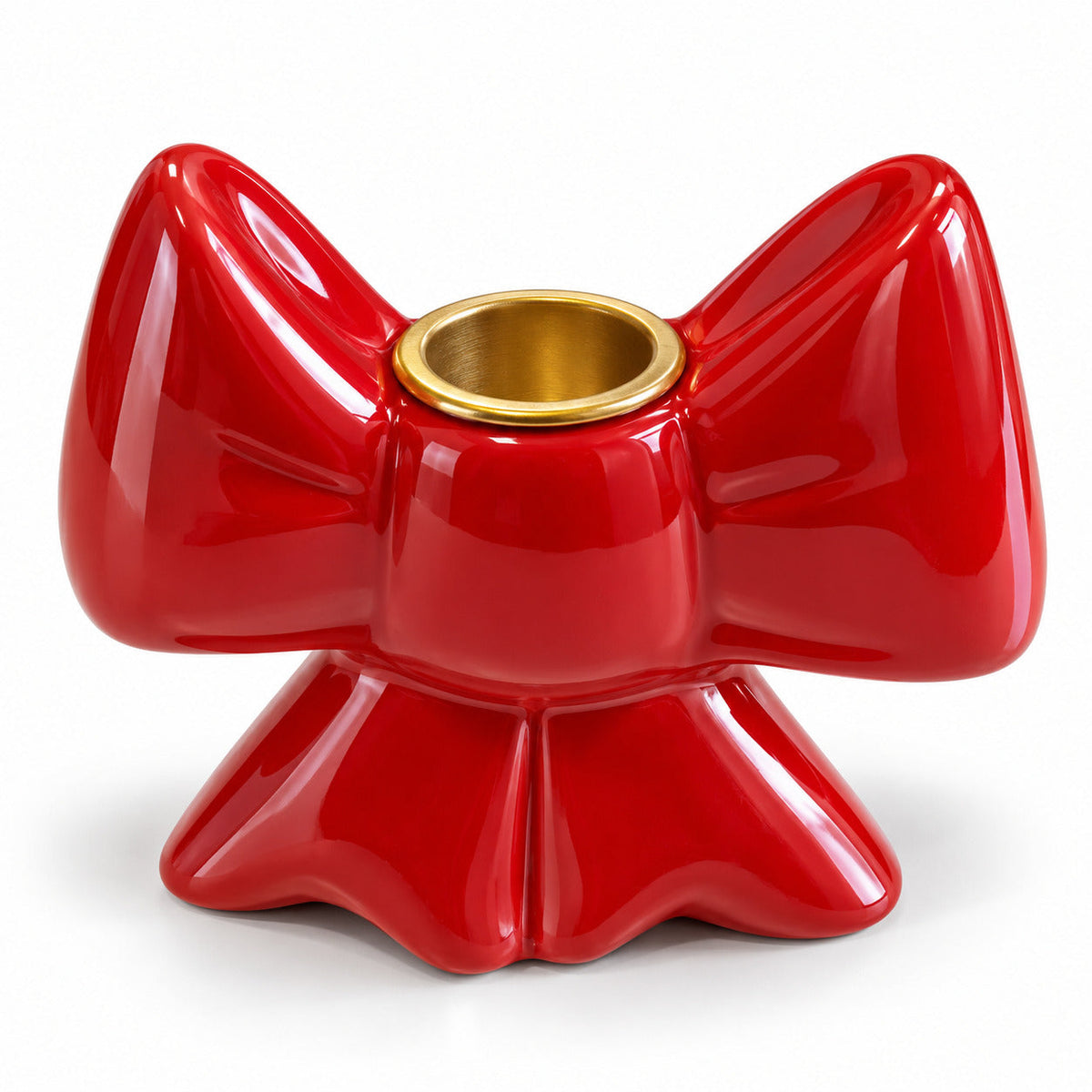 Portacandela Natalizio a Forma di Fiocco in Ceramica, Oro o Rosso