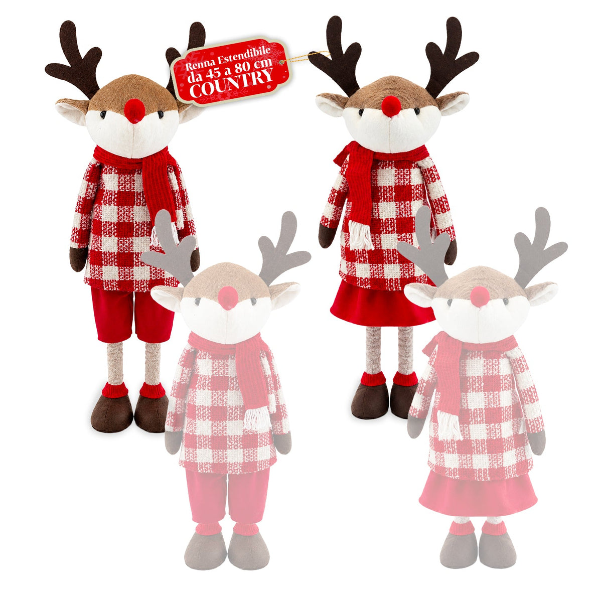 Renna Natalizia Estensibile 45-80 cm con Gambe Telescopiche, Struttura in Ferro – 2 Outfit Scandinavo o Country