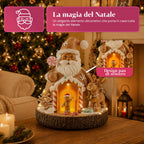 Babbo Natale Pan di Zenzero - Decorazione Natalizia Babbo Natale Pan di Zenzero con Luci LED, Musica e Porta Apribile, Casetta Luminosa in Resina 20,6 cm