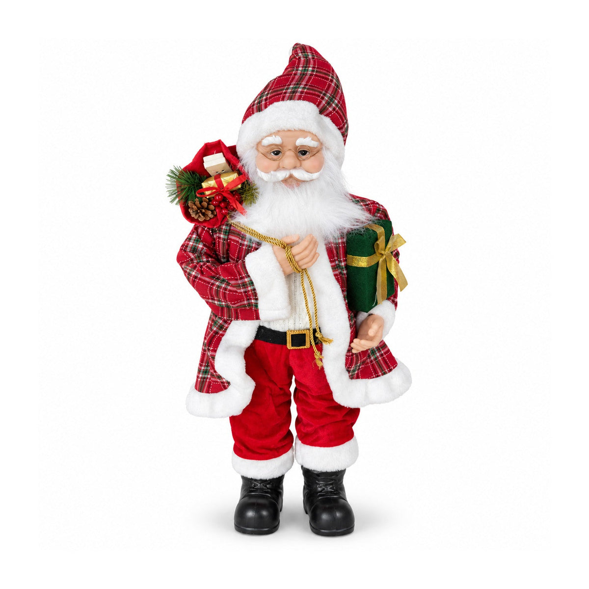 Statuetta natalizia Babbo Natale e Mamma Natale h110cm, decorazione per casa, negozio e vetrine, 2 varianti selezionabili con rametti di pino e pigne