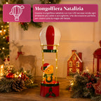 Teddy SkyFloat - Mongolfiera natalizia luminosa in metallo con orsetto, luci LED e funi dorate a batteria, alta 37 cm, con ghirlanda e agrifoglio