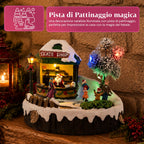 Villaggio di Natale luminoso GlideRink, pista di pattinaggio animata con musica e luci LED, decorazione in resina 20,8x20,7x17,2 cm, a batterie AA