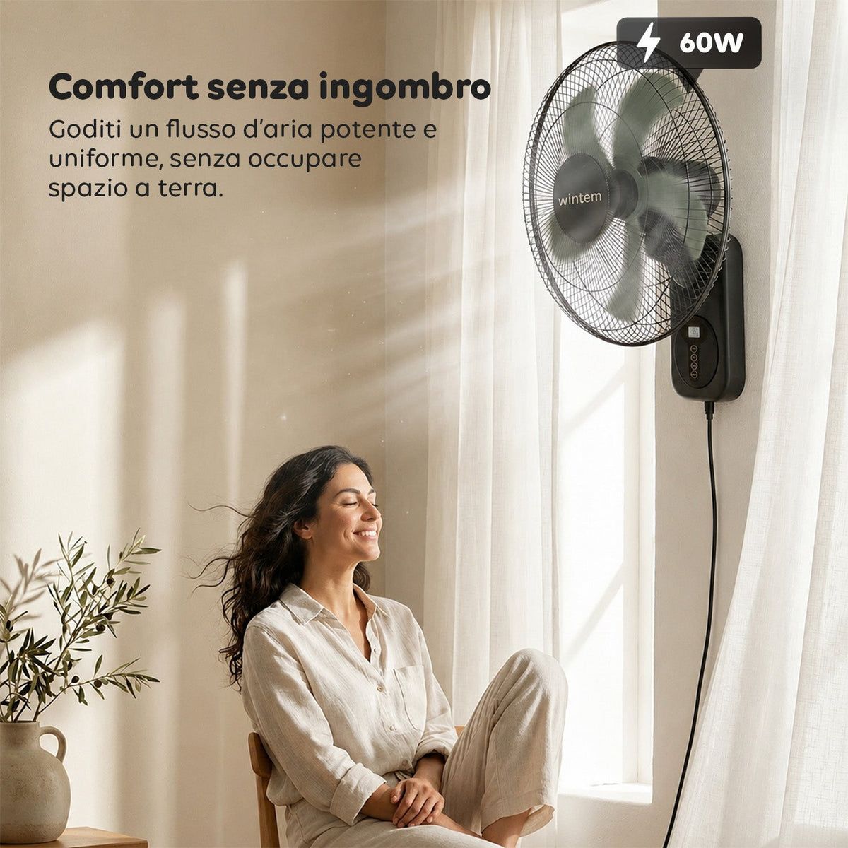 Barrow Ventilatore da Parete Nero 40cm 60W - 8 Velocità con Telecomando e Timer 9h - Oscillazione 120° e Inclinazione 30°