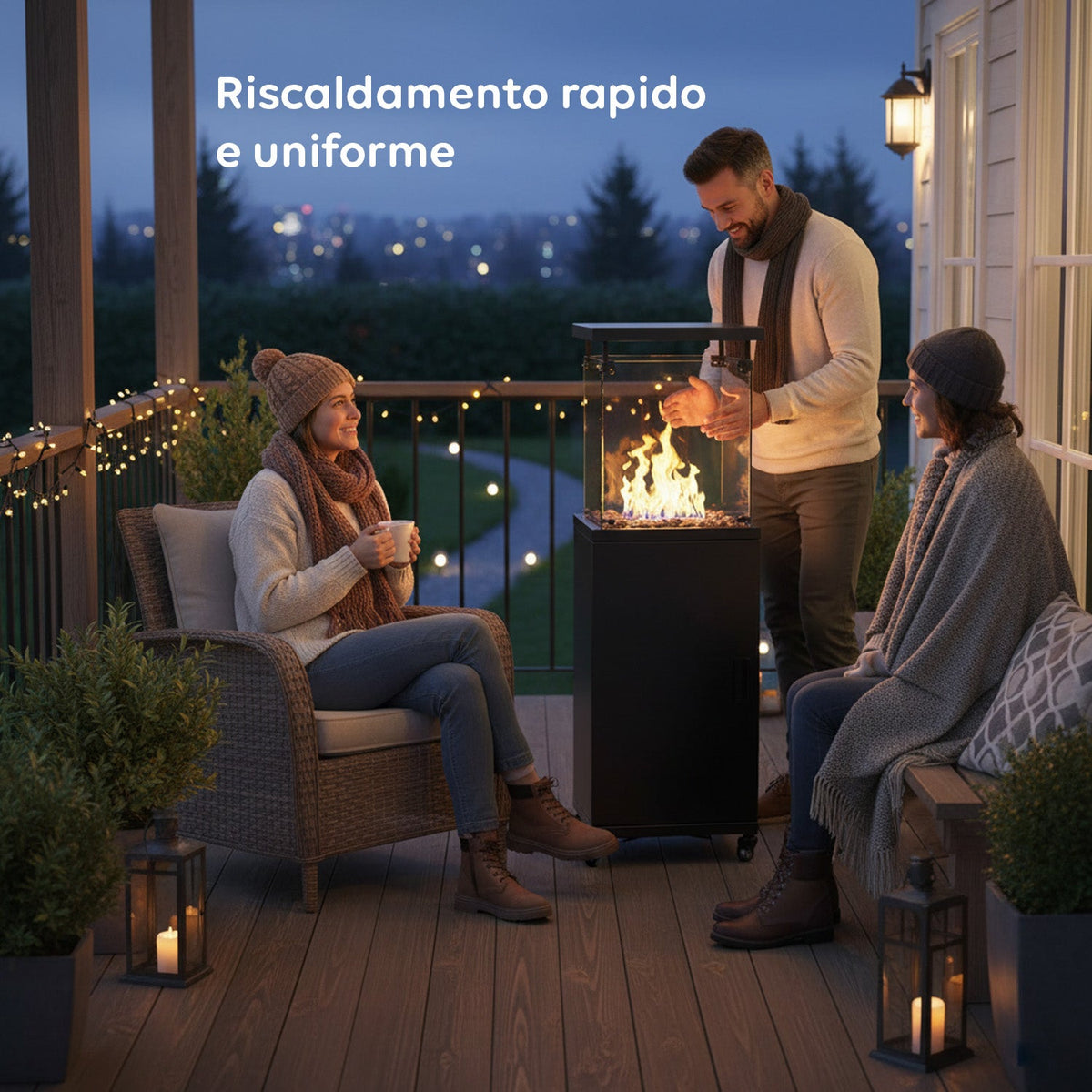 Caminetto a Gas da Esterno con Roccia Lavica e Ruote – 12kW