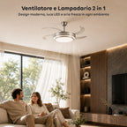 Ventilatore da Soffitto con Pale Richiudibili in Ferro e ABS - 6 Velocità, LED 72W Dimmerabile in 3 Tonalità di Luce Integrata Calda, Naturale e Fredda