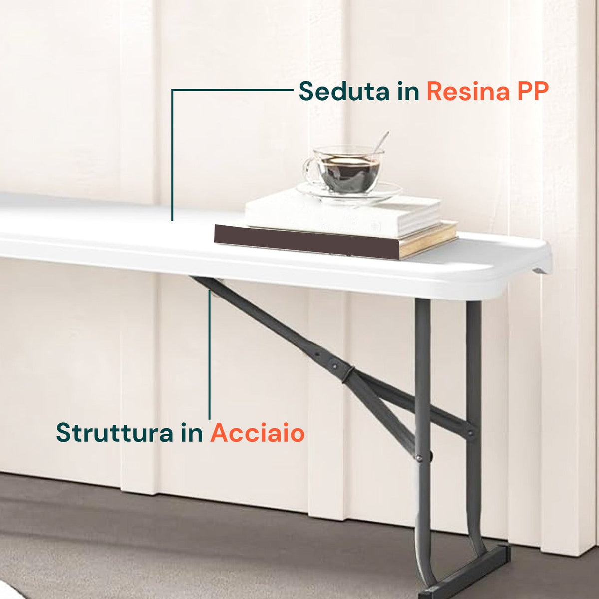 Panca Pieghevole Bianca 180x28x44cm – Modello Stilo da Giardino o Casa