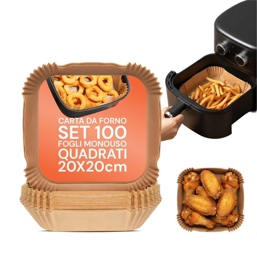 Set 100 pz carta forno per friggitrice ad aria – Impermeabile e resistente al calore
