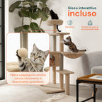 Tiragraffi per gatti 120 cm con cuccia e amaca multilivello