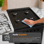 Cucina a Gas 50x50 cm con Forno a Gas 49 Litri, 4 Fuochi di Diversa Potenza, Valvole di Sicurezza e Coperchio