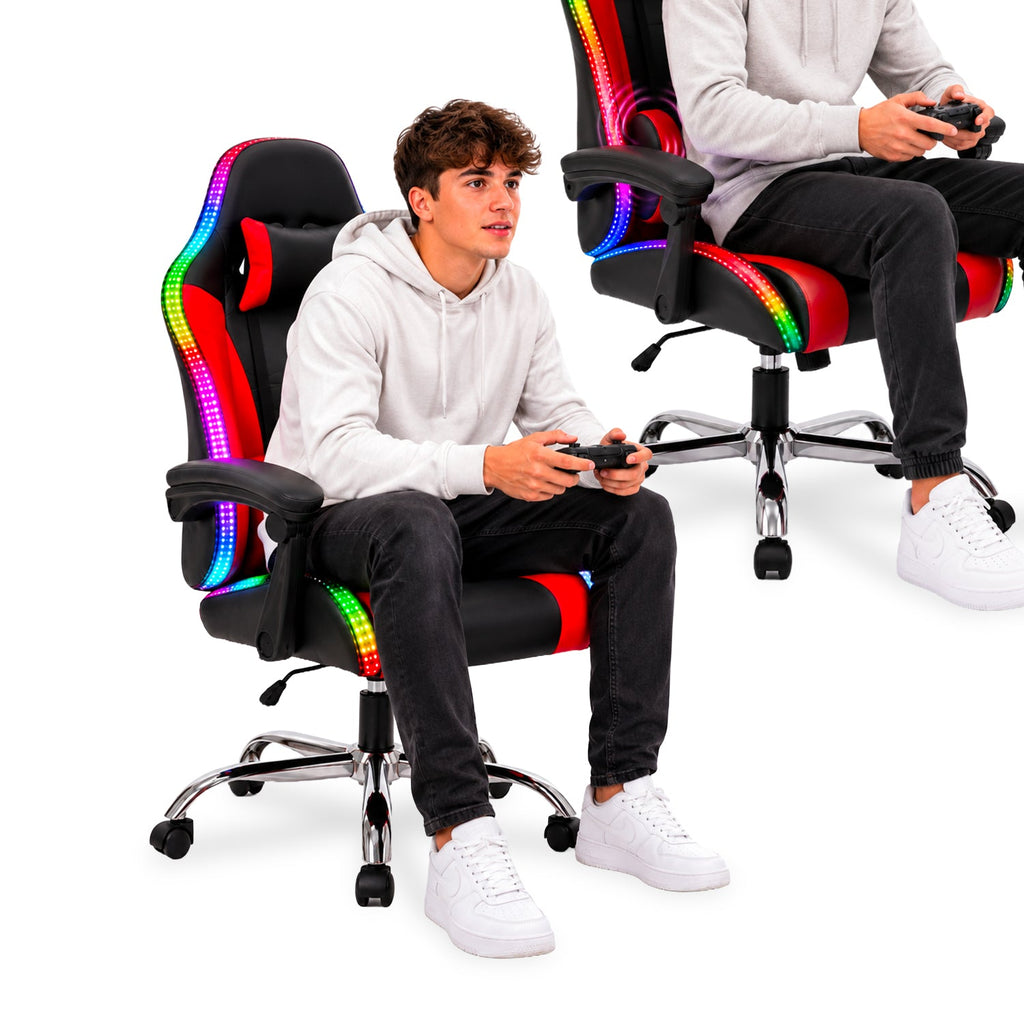 Sedia Gaming Ergonomica con Luci RGB e Cuscino Lombare Massaggiante, Poltrona Ufficio Reclinabile con Telecomando