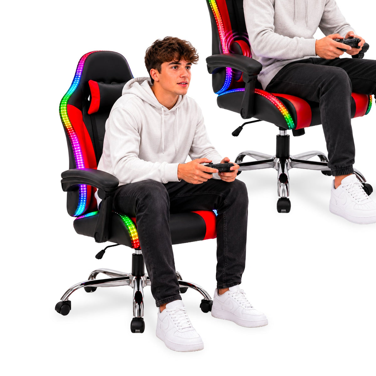 Sedia Gaming Ergonomica con Luci RGB e Cuscino Lombare Massaggiante, Poltrona Ufficio Reclinabile con Telecomando