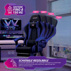 Sedia Gaming Reclinabile con Poggiapiedi Estraibile, Cuscino Lombare e Poggiatesta