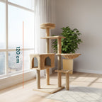 Tiragraffi per gatti 120 cm con cuccia e amaca multilivello