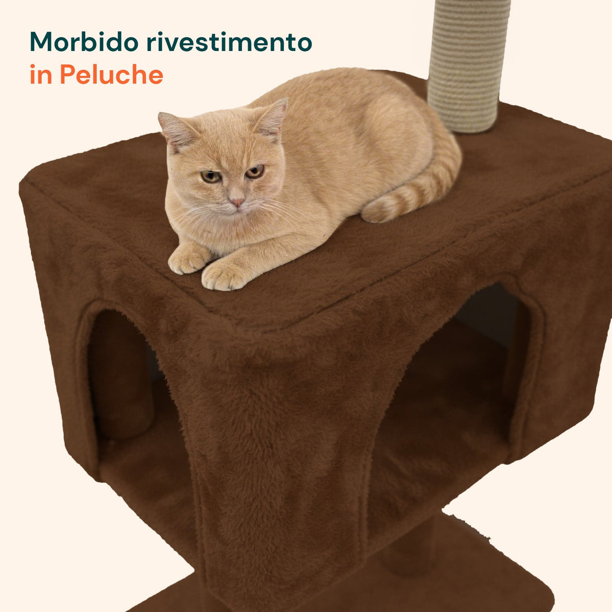 Tiragraffi per gatti 120 cm con cuccia e amaca multilivello