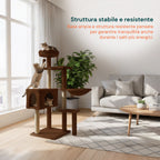 Tiragraffi per gatti 120 cm con cuccia e amaca multilivello