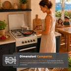 Cucina a Gas 50x50 cm con Forno a Gas 49 Litri, 4 Fuochi di Diversa Potenza, Valvole di Sicurezza e Coperchio